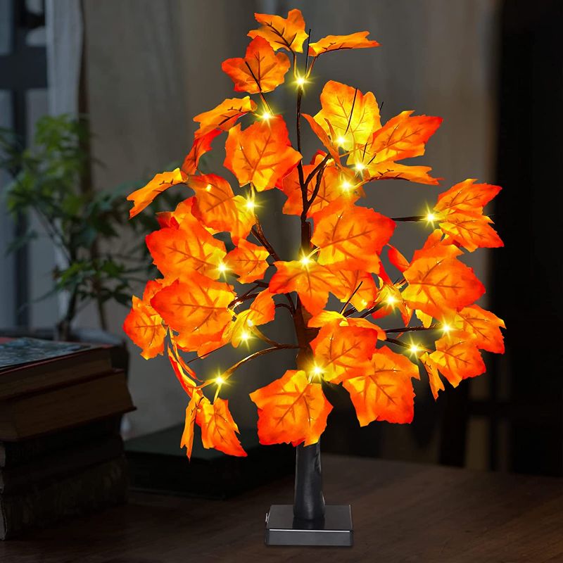 Photo 1 of 24 Inch Artificial Fall Lighted Maple Tree Fall Decor Maple Tree Light 24 LED Christmas Decorations Table Lights Battery Operated Lighted Maple Tree for Indoor Home,Wedding Party Gift Indoor Autumn
