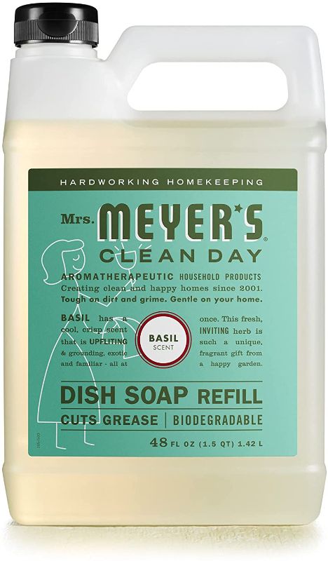 Photo 1 of Mrs. Meyer's Dishwashing Liquid Dish Soap Refill, Cruelty Free Formula, Basil Scent, 48 oz
