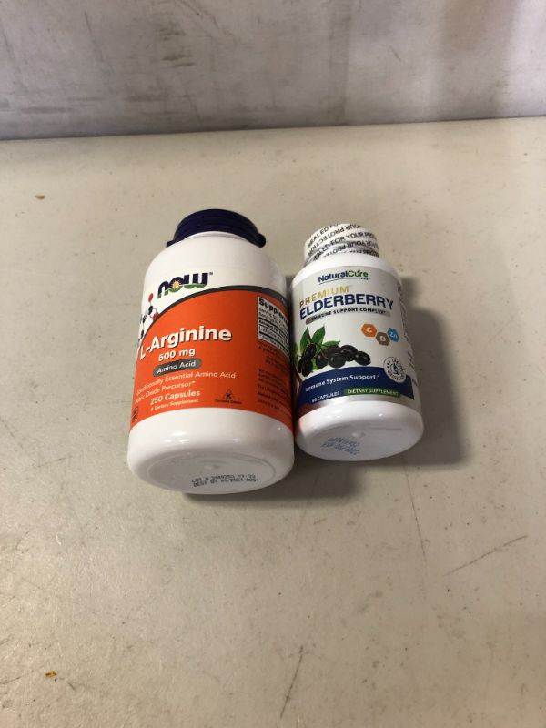 Photo 1 of 2 PACK OF MEDICATION 
EXP
NOW L-ARGININE - 01/2024
NATURALCURE PREMIUM ELDERBERRY- 06/2022
