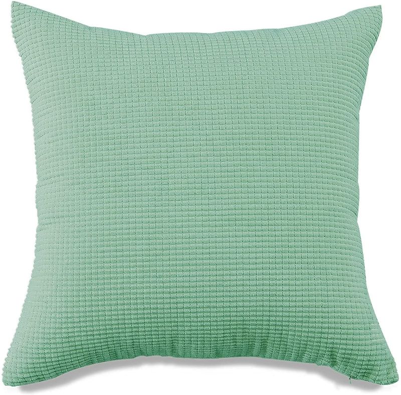 Photo 2 of BUHUA Set of 2 Decor Throw Pillow Covers Corduroy Soft Square Cream Cushion Case for Sofa Couch Living Room Bedroom, Outdoor Pillowcases, 22x22 Inch, CORAL GREEN