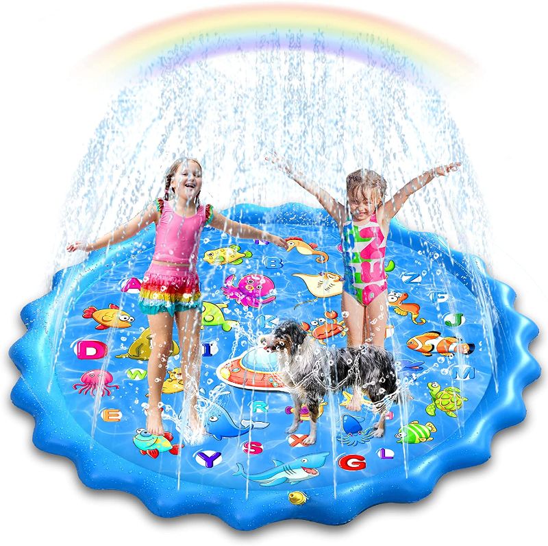 Photo 1 of Mosro Sprinkler Splash Pad for Kids, Inflatable Wading Pools Summer Kiddo Swimming Pool Spray Water Learning Toys Kiddie Pool Outdoor Alphabet Ocean Play Mat for Boys & Girls Age 3 4 5 + Year Old