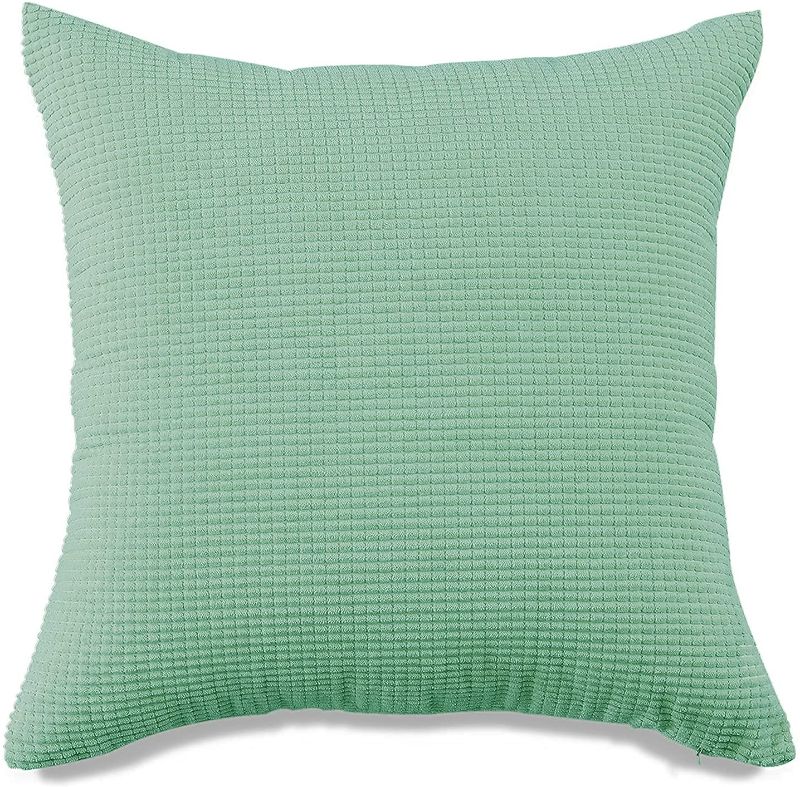 Photo 1 of BUHUA Set of 2 Decor Throw Pillow Covers Corduroy Soft Square Cream Cushion Case for Sofa Couch Living Room Bedroom, Outdoor Pillowcases, 22x22 Inch, Coral Green