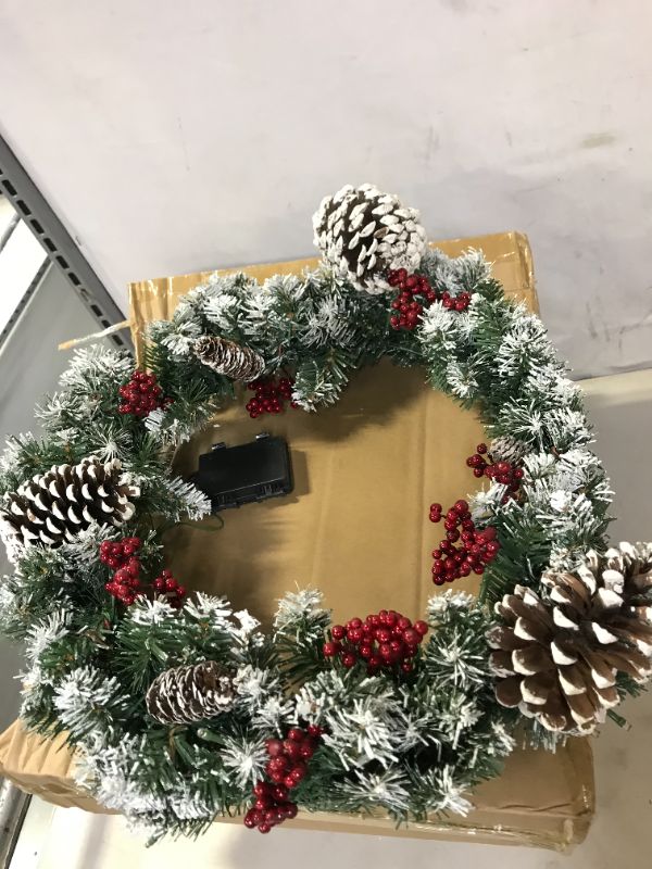 Photo 2 of Christmas Wreath,Flocked with Mixed Decorations and 50 LED Light,Christmas Wreaths for Front Door Indoor Window Wall Décor, Outdoor Christmas Decorations (Battery Not Included) (Wm202103, 24inch)
