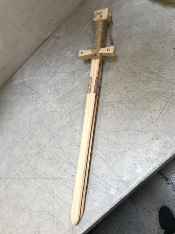 Photo 2 of Adventure Awaits! - Wooden Toy Sword x2  - Knights of The Round Table Style - Handmade - Lightweight Wood Toy Swords Shields Set for Outdoor Play
(BROKEN SIDEGUARD)