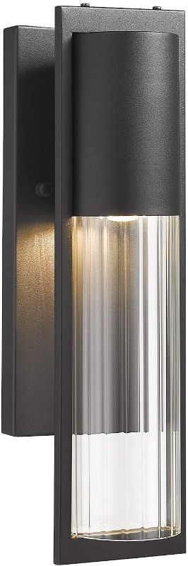 Photo 1 of Beionxii Outdoor Wall Sconce | Transitional Exterior Wall Mount Porch Lights, Textured Black with Clear Ribbed Glass, MB9003-1PK 15 3/5" HIGH
