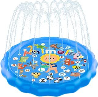 Photo 1 of Kidcia Splash Pad, 68” Sprinkler for Kids & Toddlers, Kids Sprinkler Pool for Outdoor Summer Game & Party, Wading Pool for Learning-A-Z Alphabet & Animals Educational Design
