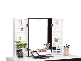 Photo 1 of BEWISHOME Vanity Set with Mirror, cushioned Stool, Storage Shelves, Makeup Organizer, 3 Drawers White Makeup Vanity Desk Dressing Table FST05W   box 
 2 of 2 