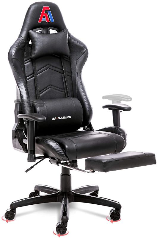 Photo 1 of AA Products Gaming Chair Ergonomic High Back Computer Racing Chair Adjustable Office Chair with Footrest, Lumbar Support Swivel Chair - Black
