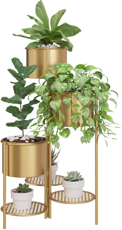 Photo 1 of magarz Gold Metal Plant Holder, 6-Layer Modern Flowerpot Stand Set, Suitable for Potted Plants in Courtyard Garden, Living Room, Balcony and Bedroom, Foldable Decorative Display Stand
