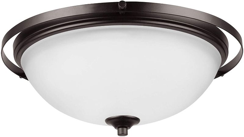 Photo 1 of Amazon Brand - Ravenna Home 2-Light Flush-Mount Ceiling Light with White Frosted Glass Shade, 5.1"H, Dark Bronze
