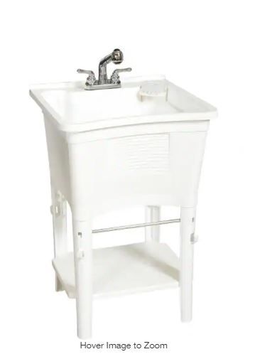 Photo 1 of All-in-One 24 in. x 24 in. 20 Gal. Freestanding Laundry Tub in White, with Non-Metallic Pull-Out Faucet in Chrome
