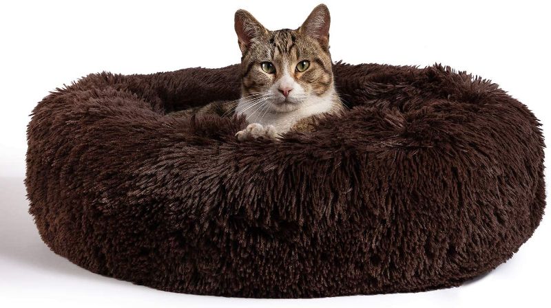 Photo 1 of Best Friends by Sheri The Original Calming Donut Cat and Dog Bed in Shag Fur Dark Brown, Small 23x23
