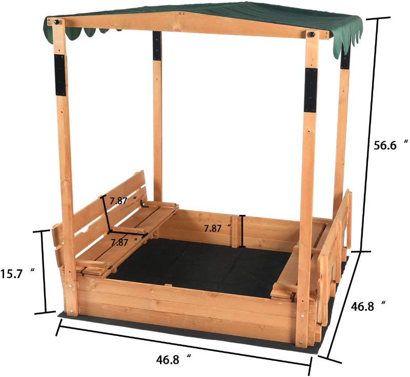 Photo 1 of COZUHAUSE Wooden Outdoor Kids Sand Boxes with Foldable Bench Seat,Liftable Roof,47x47Inch (Brown)
