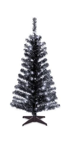 Photo 1 of 4 ft. Black Tinsel Pre-Lit Full Christmas Tree
