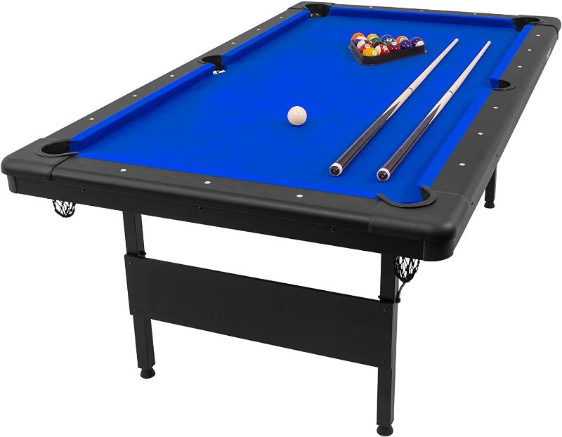 Photo 1 of GoSports 6ft or 7ft Billiards Table - Portable Pool Table - Includes Full Set of Balls, 2 Cue Sticks, Chalk, and Felt Brush; Choose Your Size and Color
