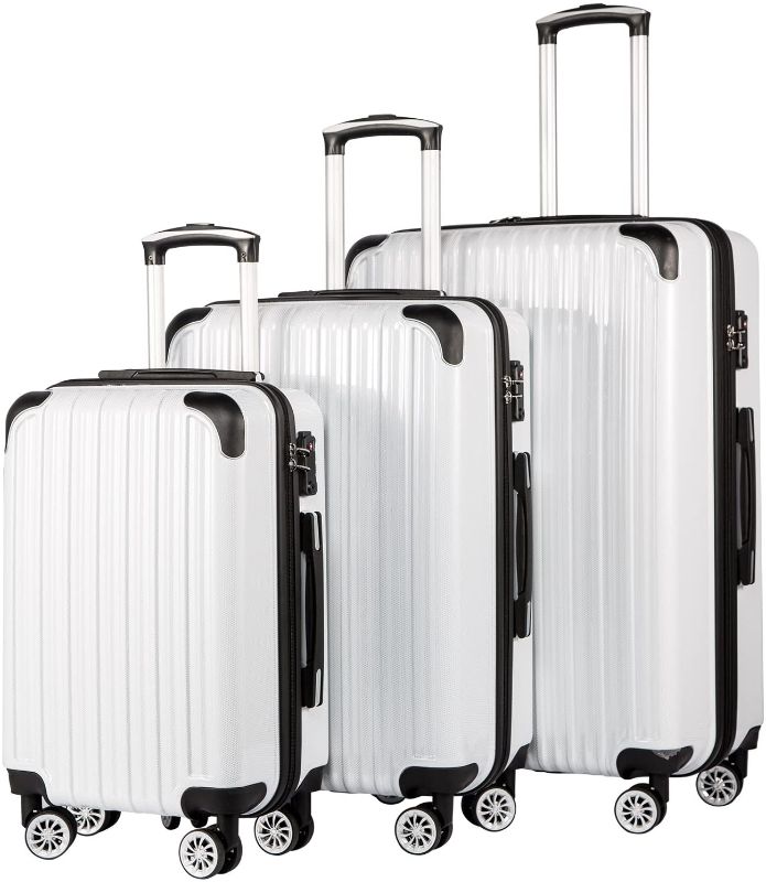 Photo 1 of Coolife Luggage Expandable 3 Piece Sets PC+ABS Spinner Suitcase 20 inch 24 inch 28 inch (white grid)
