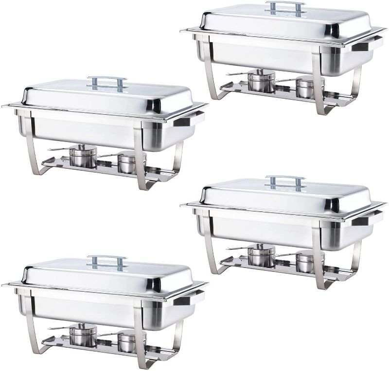 Photo 1 of ALPHA LIVING 70014-GRAY 4 Pack 8QT Chafing Dish High Grade Stainless Steel Chafer Complete Set, 8 QT, Alpine Gray Handle
