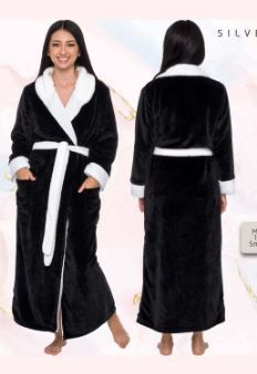 Photo 1 of 2 Silver Lilly Womens Fleece Robe - Discolored - Plush Long Bathrobe -Sherpa -(Black, Large-X-Large)