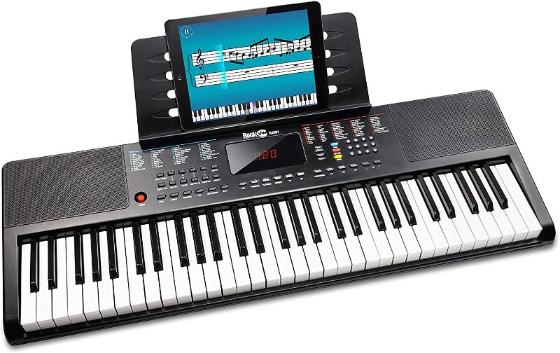 Photo 1 of RockJam 61 Portable Electronic Keyboard with Key Note Stickers, Power Supply and Simply Piano App Content, Compact (RJ361)
