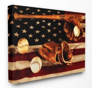 Photo 1 of 24 in. x 30 in. "Vintage American Flag Baseball Sports Rustic Photo" by Daniel Sproul Canvas Wall Art
