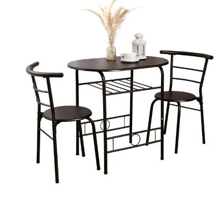 Photo 1 of Bonzy Home 3-Piece Dining Table Set, Wooden Round Table & Chair Set with Rack for Dining Room, Outdoor bar, Black
