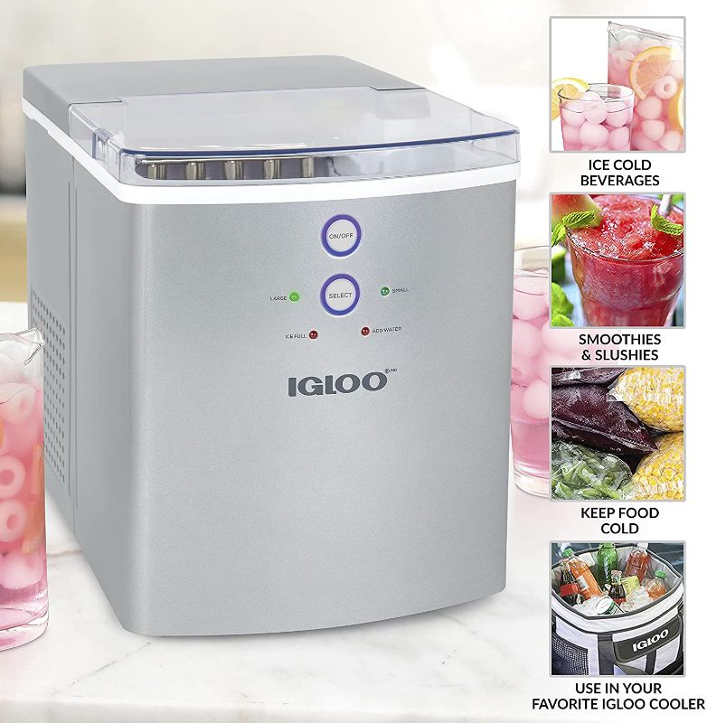 Photo 1 of Igloo Premium Countertop Ice Maker Machine, Portable Ice Maker, Produces 33 lbs. in 24 hrs. with Ice Cubes Ready in 6-8 Minutes, Comes with Ice Scoop and Basket
