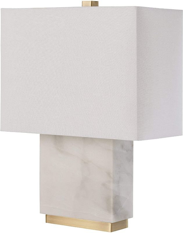 Photo 1 of Amazon Brand – Rivet Mid-Century Modern Rectangle Living Room Table Lamp with LED Light Bulb, 17"H, White Marble and Brass
