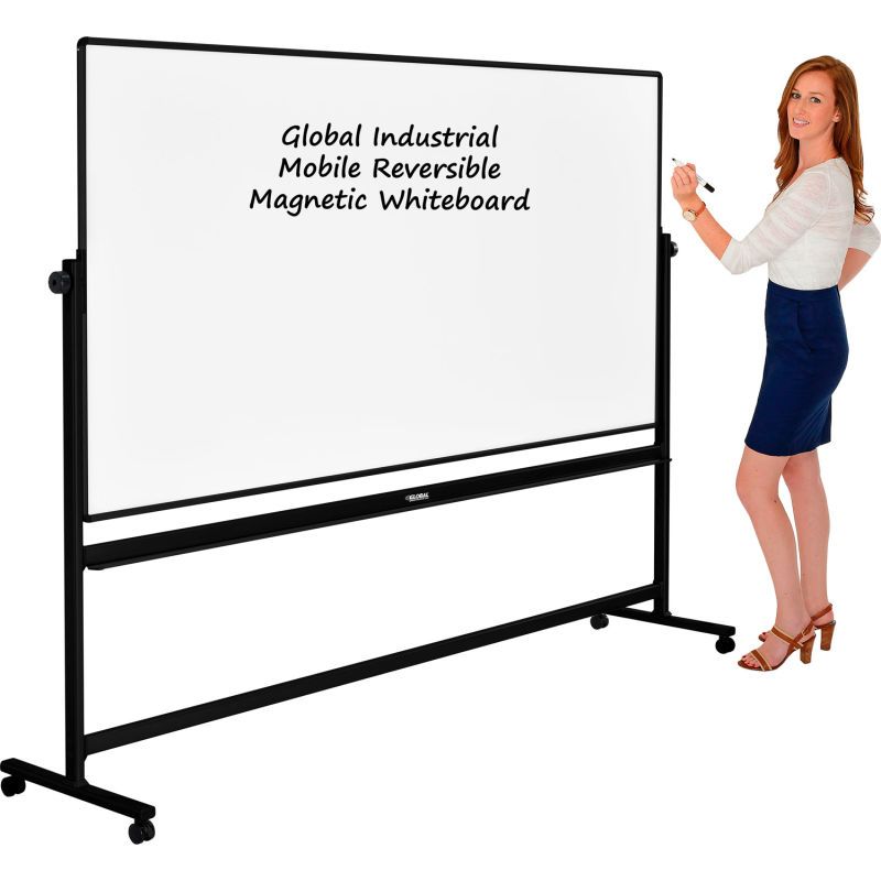 Photo 1 of Global Industrial™ Mobile Reversible Whiteboard - 96 x 48 - Steel - Black Frame