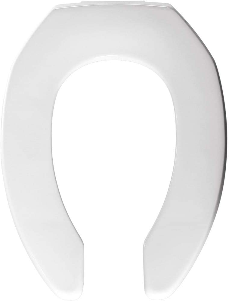 Photo 1 of BEMIS 2155CT 000 Commercial Heavy Duty Open Front Toilet Seat without Cover that will never loosen & Reduce Call-backs, ELONGATED, Plastic, White
