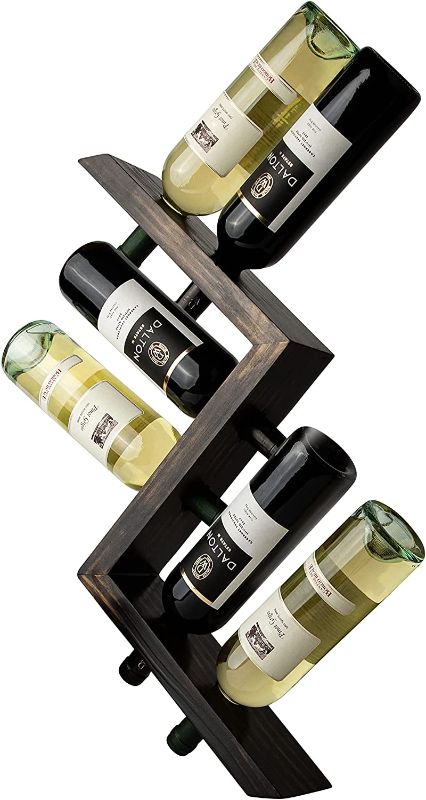 Photo 1 of Charmont Wooden Rustic Wine Rack - Floating Zig Zag Wall Mounted Wine Holder - Perfect Wall Home Decor, Organization for Bar, Kitchen Storage, Dining Room, Wedding Gift (6 Bottles) (1, Dark Walnut)
