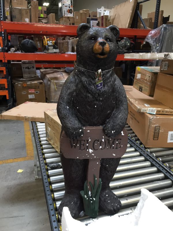 Photo 3 of Alpine Corporation ZEN732 Alpine Welcome Sign Bear Garden Statue, 36 inch Tall, Black and Brown
