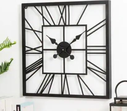 Photo 1 of 23.00 in. L Black Metal Square Wall Clock
