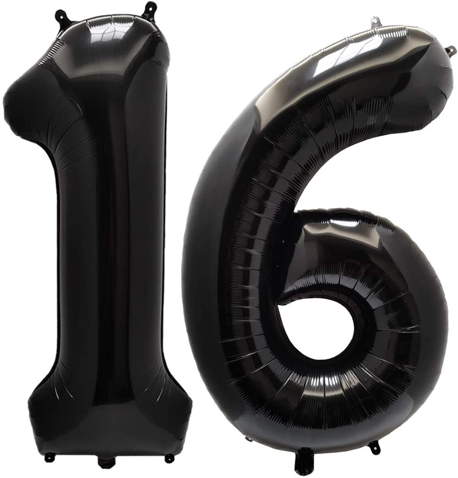 Photo 1 of AULE 40 Inch Jumbo Black Foil Mylar Number Balloons for Boy Girl 16th Birthday Party Decorations 16 Years Old Anniversary Party Supplies
