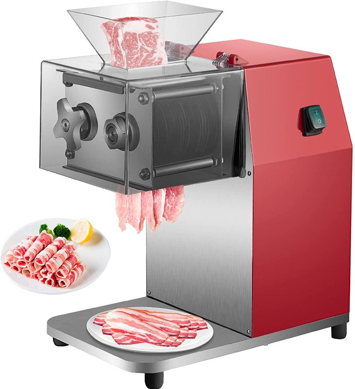 Photo 1 of VEVOR Commercial Meat Cutting Machine, 551 Lbs/H 850W Meat Shredding Machine, 3.5mm Blade Electric Meat Cutter, Stainless Steel Restaurant Food Cutter, for Kitchen Supermarket Lamb Beef Chicken, Red
