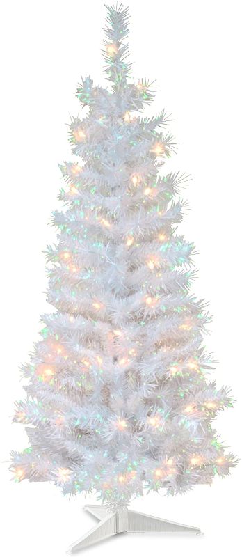 Photo 1 of National Tree Company Pre-Lit Artificial Christmas Tree, White Tinsel, White Lights, Includes Stand, 4 feet
