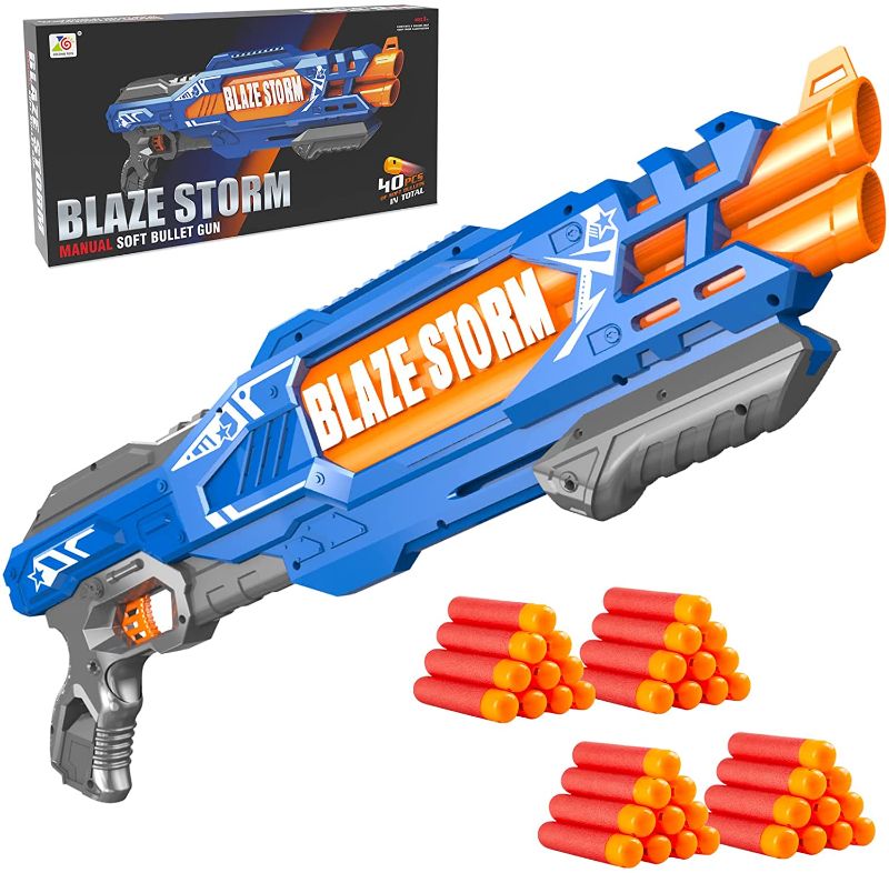 Photo 1 of Zecong Toys DoubleBreach Blaster with Darts Holder, Includes 40 Soft Foam Mega Darts
