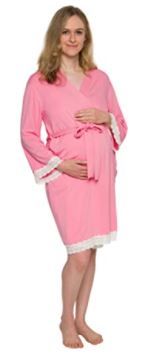 Photo 1 of Maternity Kimono Robe w/ Lace Trim - Lightweight Labor and Delivery Nursing Bathrobe for Moms - Silver Lilly (Dusty Pink, Large / X-Large)