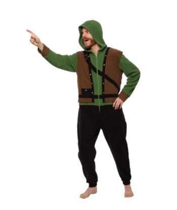 Photo 1 of 4 PACK - FUNZIEZ! Robin Hood Unisex Adult Costume Pajamas - One Piece Novelty Cosplay Zip-Up Jumpsuit (Green, XS)