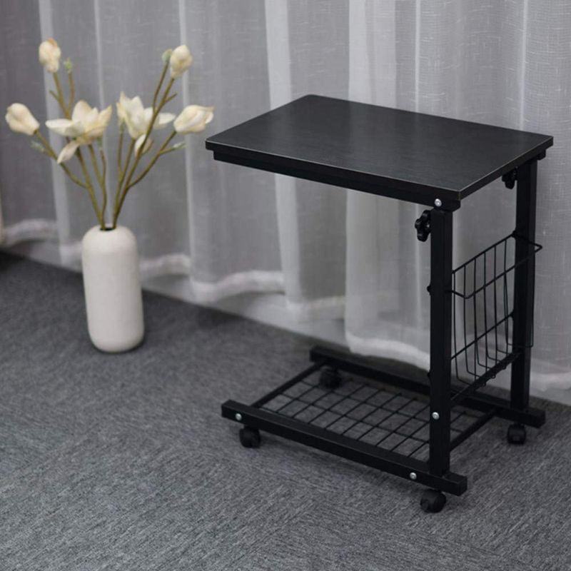Photo 1 of Adjustable Sofa End Table with C-Shaped Wheels for Living Room (Black) (Steel Walnut)