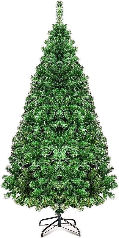 Photo 1 of 6ft Unlit Artificial Christmas Tree, Xmas Tree with Foldable Metal Stand, Premium Spruce 1000 Branches Tips, Easy Assembly for Indoor Outdoor Christmas Decoration
