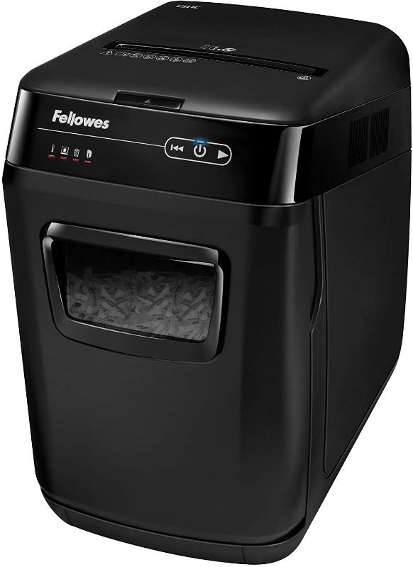 Photo 1 of Fellowes AutoMax 150C 150-Sheet Cross-Cut Auto Feed Shredder with Jam Protection for Hands-Free Shredding (4680001), Black
