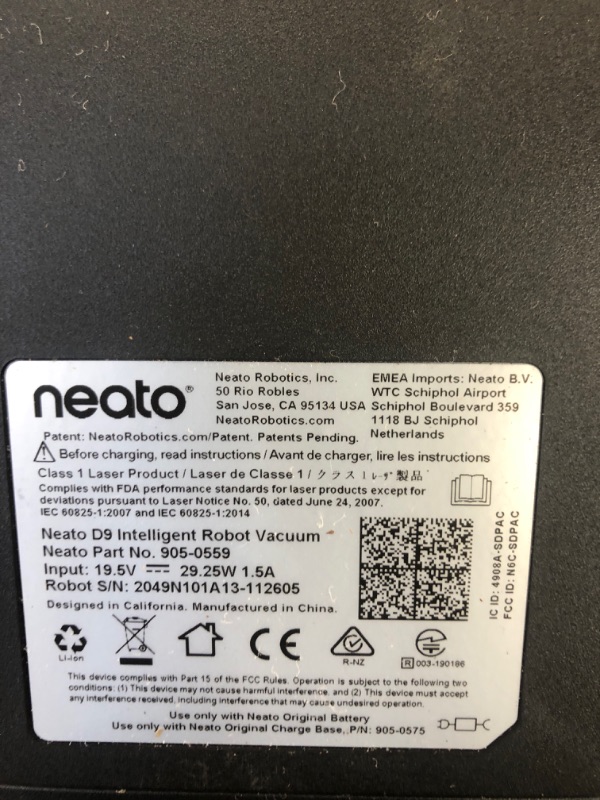 Photo 4 of Neato D9 Intelligent Robot Vacuum Cleaner–LaserSmart Nav, Smart Mapping, Cleaning Zones, WiFi Connected, 200-min runtime, Powerful Suction, Turbo Clean, Edges, Corners & Pet Hair, XXL Dustbin, Alexa
