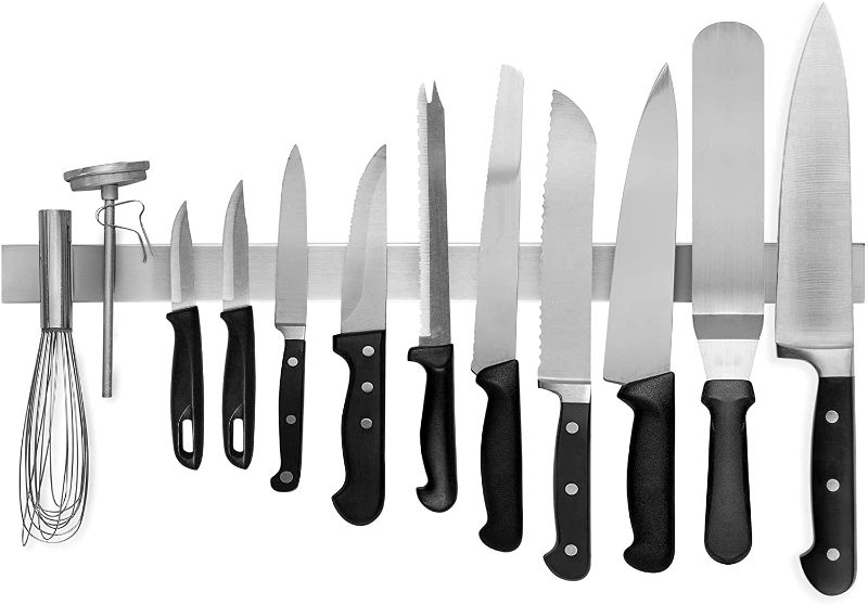 Photo 1 of Modern Innovations 24 Inch Stainless Steel Magnetic Knife Bar with Multipurpose Use as Knife Holder, Knife Magnetic Strip, Kitchen Utensil Holder, Tool Holder, Art Supply Organizer & Home Organizer
