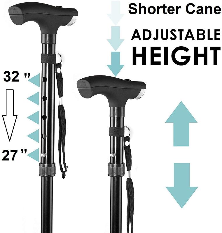 Photo 1 of Assistive Technology Services Best Short Walking Cane - Adjusts from 26-32 Inches Tall - Self Standing Cane with Light and 4 Feet
