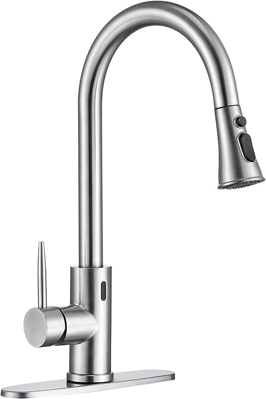 Photo 1 of Charmingwater Automatic Touchless Kitchen Faucet, Single Handle Motion Sensor Activated Faucet with Pull Down Sprayer, Hands-Free Kitchen Sink Faucet with Cover Plate, Brushed Nickel
