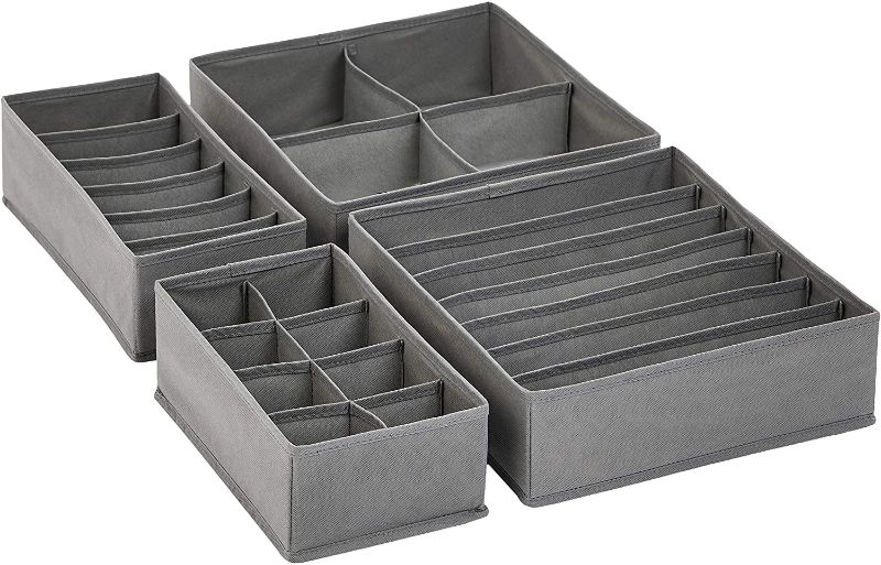 Photo 1 of Amazon Basics Dresser Drawer Storage Organizer for Undergarments, Set of 4 - Gray
