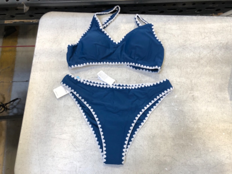 Photo 2 of Blue And White Crochet Trim Sporty Bikini
