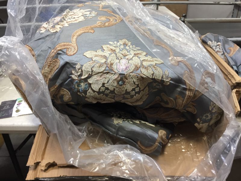 Photo 1 of Chic Home CS4622-AN 9 Piece Aubrey Decorator Upholstery Quality Jacquard Scroll Fabric Bedroom Comforter Set & Pillows Ensemble, Queen, Blue