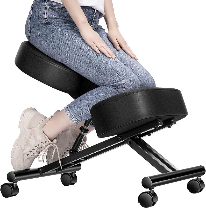 Photo 1 of Ergonomic Kneeling Chair Adjustable Stool with Thick Foam Cushions and Smooth Gliding Casters for Home, Black
