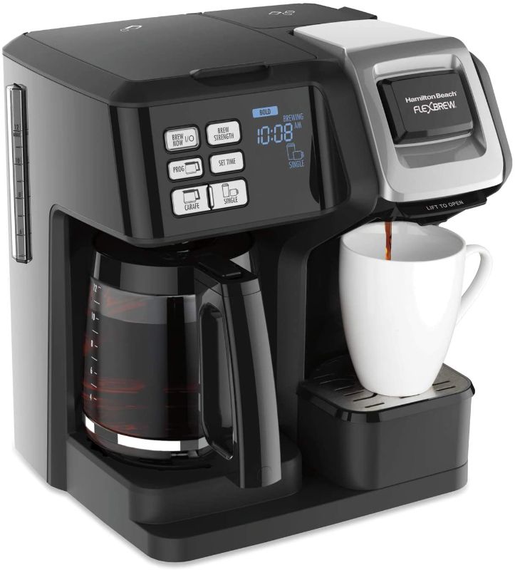 Photo 1 of Hamilton Beach 49976 FlexBrew Trio 2-Way Single Serve Coffee Maker & Full 12c Pot, Compatible with K-Cup Pods or Grounds, Combo, Black
